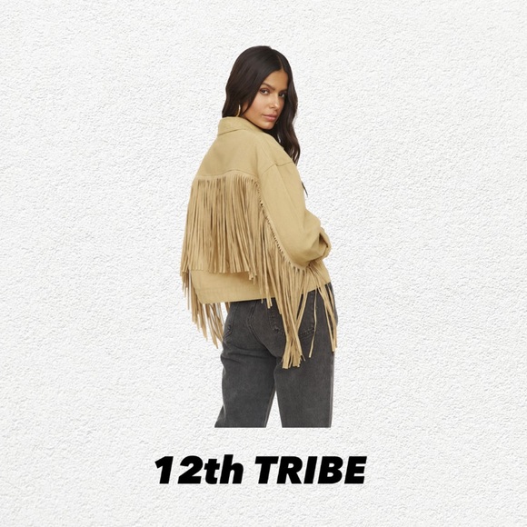 12th Tribe Jackets & Blazers - 12th Tribe Dessert Palm Fringe Jacket (Denim)